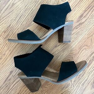TOMS Majorca Cutout Heeled Sandal Black Suede Size 8